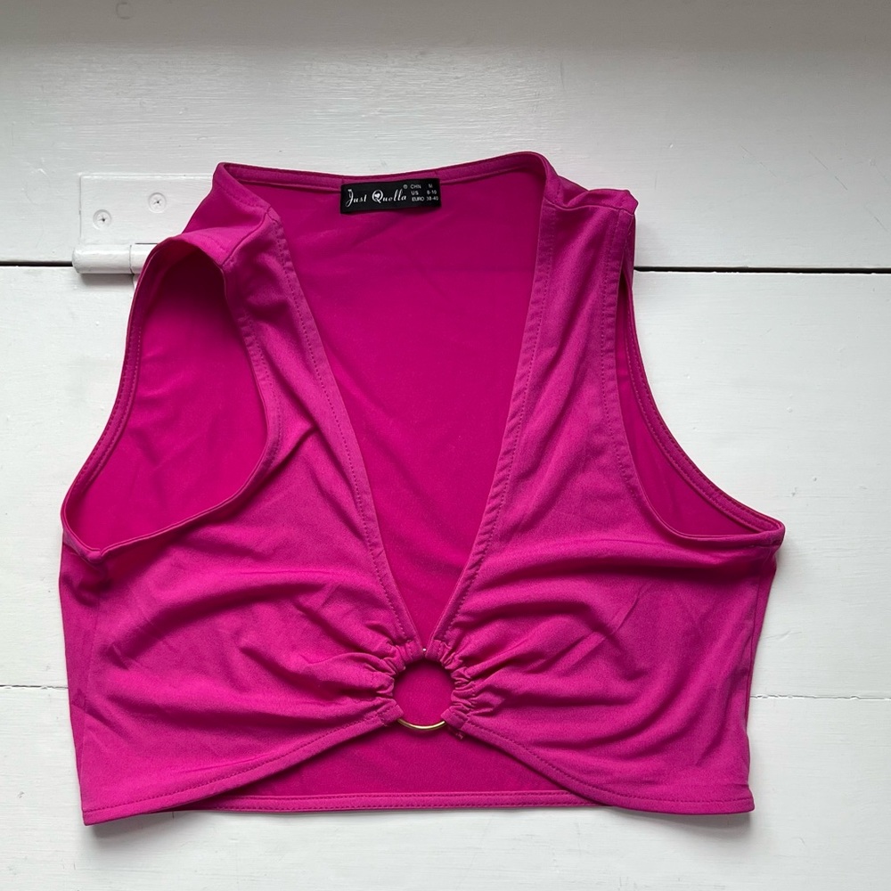 Hot pink, low-cut crop top, size medium